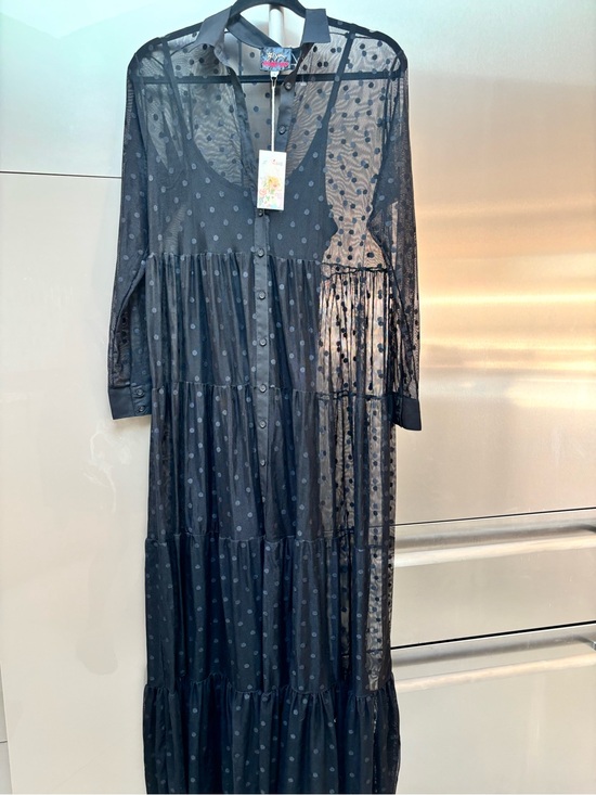 Johnny Was Dresses & Skirts - Johnny Was Black Sheer Polka Dot Tiered Maxi Dress